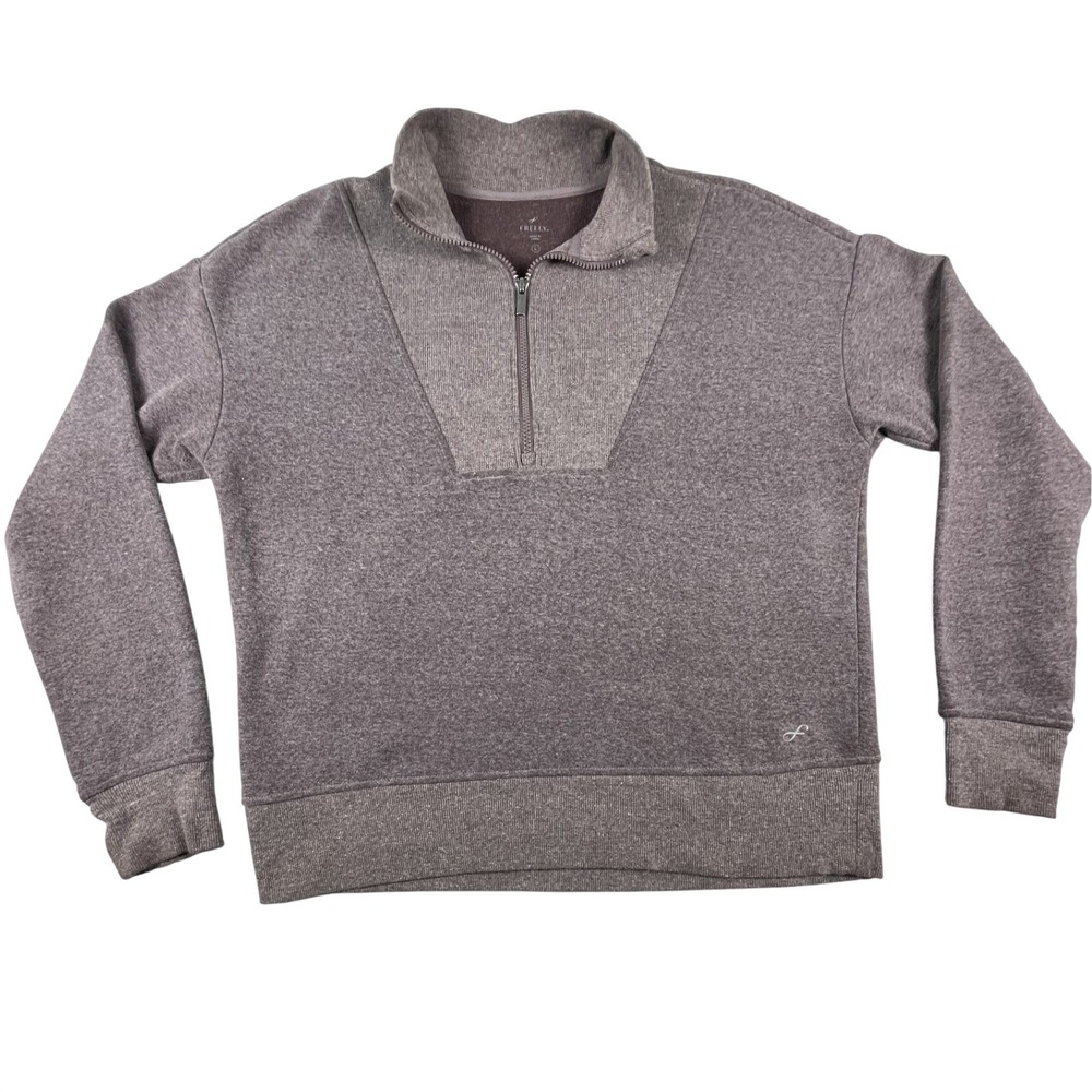 Freely Pullover Women Large Purple Quarter Zip Fleece Sweatshirt Ribbed Inset